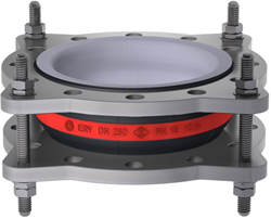 Elaflex EPDM kompensatoren Rotring Typ ERV-R ZS mit Zugstangen und PTFE -Auskleidung DN250, L=130 mm Flansche DIN PN16 RVS 316 Ti