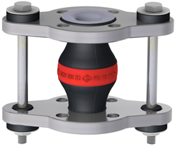 Elaflex Rubber expansion joint red band type ERV-R ZS with tie rods and PTFE lining DN25, L=130 mm flanges DIN PN16 RVS 316 Ti
