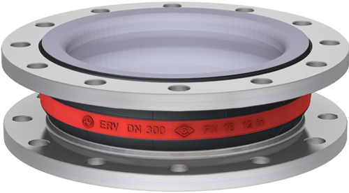 Elaflex Rubber compensator Roodring type ERV-R met PTFE lining (max. 10 bar) DN300, L=130 mm flenzen DIN PN10 verzinkt staal