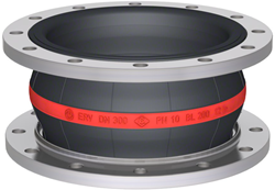 Elaflex Rubber expansion joint red band type ERV-R DN300, L=200 mm flanges DIN PN10 RVS 316 Ti