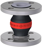 Elaflex Rubber compensator roodring type ERV-R met PTFE lining DN32, L=130 mm flenzen DIN PN16 RVS 316 Ti