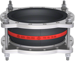 Elaflex EPDM compensator roodring type ERV-R ZS met trekstangen DN350, L=200 mm flenzen DIN PN10 RVS 316 Ti