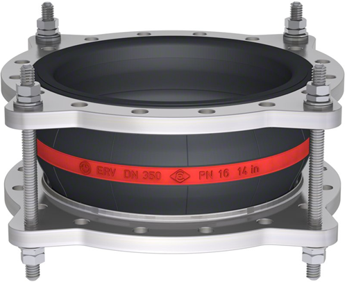 Elaflex Rubber compensator roodring type ERV-R ZS met trekstangen DN350, L=200 mm flenzen DIN PN16 RVS 316 Ti
