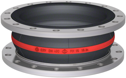 Elaflex Rubber expansion joint red band type ERV-R VSR with vacuum support ring DN400, L=200 mm flanges DIN PN10 galvanized steel