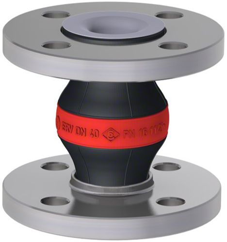 Elaflex Rubber compensator roodring type ERV-R met PTFE lining DN40, L=130 mm flenzen DIN PN16 Verzinkt staal
