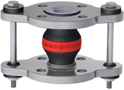 Elaflex Gummikompensatoren Rotring Typ ERV-R ZS mit Zugstangen und PTFE -Auskleidung (max. 10 bar) DN40, L=130 mm Flansche DIN PN16 Stahl verzinkt