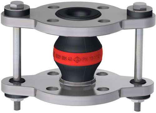 Elaflex Rubber compensator roodring type ERV-R ZS met trekstangen DN40, L=130 mm flenzen DIN PN16 Verzinkt staal
