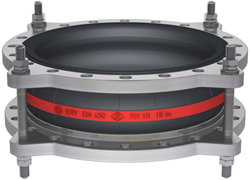 Elaflex Rubber compensator roodring type ERV-R ZS met trekstangen DN450, L=200 mm flenzen DIN PN10 Verzinkt staal
