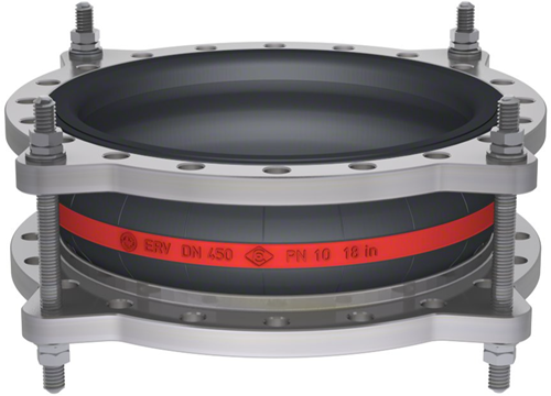 Elaflex Rubber compensator roodring type ERV-R ZS met trekstangen DN450, L=250 mm flenzen DIN PN10 Verzinkt staal