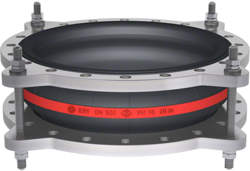 Elaflex Rubber compensator roodring type ERV-R ZS met trekstangen DN500, L=200 mm flenzen DIN PN10 Verzinkt staal