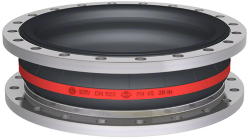 Elaflex Rubber expansion joint red band type ERV-R DN500, L=200 mm flanges DIN PN10 RVS 316 Ti