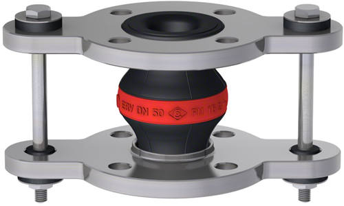 Elaflex Rubber compensator roodring type ERV-R ZS met trekstangen DN50, L=130 mm flenzen DIN PN16 RVS 316 Ti