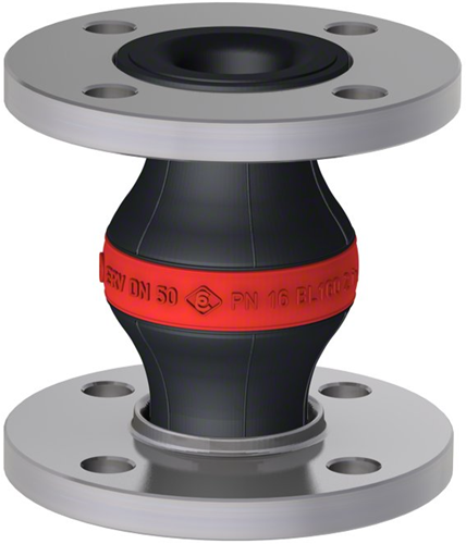 Elaflex Gummikompensatoren Rotring Typ ERV-R VSD mit Vakuum-Stützdrahtspirale DN50, L=160 mm Flansche DIN PN16 verzinkter Stahl