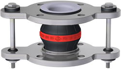 Elaflex Rubber expansion joint Red band type ERV-R ZS with tie rods and PTFE lining (max. 10 bar) DN65, L=130 mm flanges DIN PN16 RVS 316 Ti