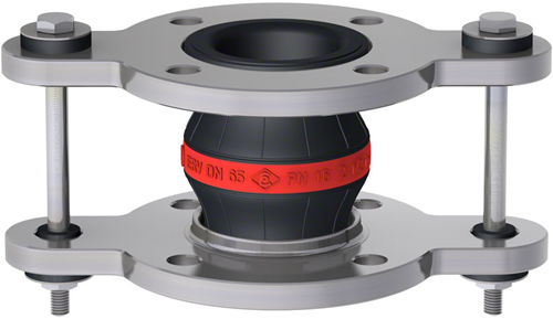 Elaflex Rubber expansion joint red band type ERV-R ZS with tie rods DN65, L=130 mm flanges DIN PN16 galvanized steel