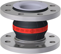 Elaflex Rubber expansion joint red band type ERV-R with PTFE lining DN80, L=130 mm flanges DIN PN16 galvanized steel