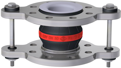 Elaflex EPDM expansion joint red band type ERV-R ZS with tie rods and PTFE lining DN80, L=130 mm flanges DIN PN16 RVS 316 Ti