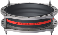 Elaflex Rubber compensator roodring type ERV-R ZS met trekstangen DN900, L=300 mm flenzen DIN PN10 Verzinkt staal