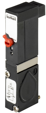 Burkert Type 6510, Art. 290385 Pneumatisch ventiel 10 mm 3/2 - D - normaal geopend - inlaatpoort 1 (P/NO) verbonden met uitlaatpoort 2 (B/OUT), uitlaatpoort 3 (R/NC) gesloten 