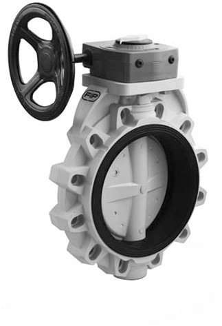 FIP Vlinderklep handbediend met PP-HU klepblad - wormwielkast - FKOM/RM