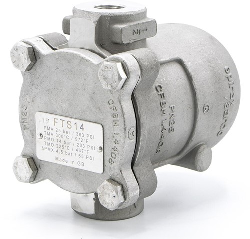 Spirax Sarco Gesloten-vlotter condenspot FTS14V-14TV, R1/2, PN25, 14408 verticaal, drukbereik 0-14bar FTS, 1826015300