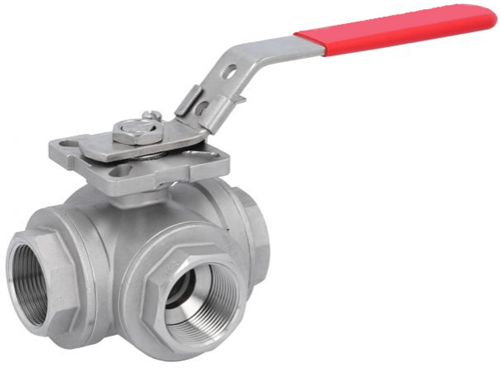 3-Wege Kugelhahn 11/2-DIN2999, d32, PN63, L-Bohrung, Edelstahl 1.4408/PTFE-FKM, ISO5211