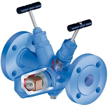 ARI-CONA All-in-one Bimetallic steam trap with flanges and integrated inlet and outlet valves