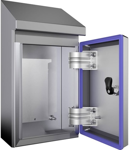 Rittal HD Wandkast, roestvaststaal 1.4301 (AISI 304), 220x350/437x155 mm BxH1/H2xD, blauw gekleurde ingeperste afdichting, Food & beverage (F&B) en pharma, 1302600