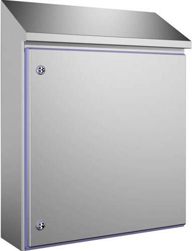 Rittal HD Wandkast, roestvaststaal 1.4301 (AISI 304), 390x430/549x210 mm BxH1/H2xD, blauw gekleurde ingeperste afdichting, Food & beverage (F&B) en pharma, 1306600