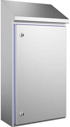 Rittal HD Wandkast, roestvaststaal 1.4301 (AISI 304), 390x650/769x210 mm BxH1/H2xD, blauw gekleurde ingeperste afdichting, Food & beverage (F&B) en pharma, 1308600