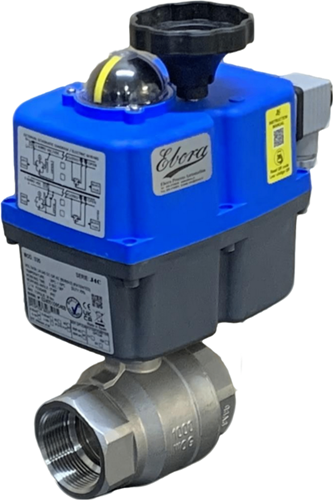 Ebora  2-delige RVS kogelkraan 11/2" BSPP, PN63, met aandrijving-J4CS35, roestvast staal/PTFE-FKM,24-230V AC/DC, looptijd 10sec. EBQB18-31127-J4SC35