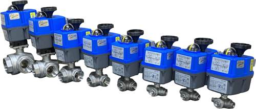 Ebora  3-Wege-Edelstahl-Kugelhahn T-Bohrung, 11/4 BSPP, PN63, mit Antrieb J4CS35 Edelstahl/PTFE-FKM, 24-230V , Laufzeit 10sec. EBQT18-31126-J4CS35-2