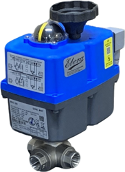 Ebora  3-way stainless steel ball valve T bore, 3/8 BSPP, PN63, with actuator J4CS20 stainless steel/PTFE-FKM, 24-230V , running time 10sec. EBQT18-31122-J4CS20