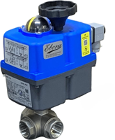 Ebora  3-Wege-Edelstahl-Kugelhahn L-Bohrung, 3/4 BSPP, PN63, mit Antrieb J4CS20 Edelstahl/PTFE-FKM, 24-230V , Laufzeit 10sec. EBQL18-31124-J4CS20