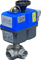 Ebora  3-Wege-Edelstahl-Kugelhahn T-Bohrung, 1 BSPP, PN63, mit Antrieb J4CS35 Edelstahl/PTFE-FKM, 24-230V , Laufzeit 10sec. EBQT18-31125-J4CS35