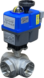 Ebora  3-Wege-Edelstahl-Kugelhahn T-Bohrung, 2 BSPP, PN63, mit Antrieb J4CS55 Edelstahl/PTFE-FKM, 24-230V , Laufzeit 14sec. EBQT18-31128-J4CS55
