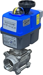 Ebora  3-piece stainless steel ball valve 11/2" BSPP, PN63, with actuator-J4CS35, stainless steel/PTFE-FKM, 24-230V ac/dc, running time 10sec. EBQC1827-J4CS35