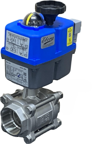 Ebora  3-teiliger Edelstahl-Kugelhahn 2" BSPP, PN63, mit Antrieb-J4CS35, Edelstahl/PTFE-FKM, 24-230V ac/dc, Laufzeit 10sec. EBQC1828-J4CS35