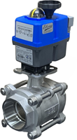 Ebora  3-piece stainless steel ball valve 3" BSPP, PN40, with actuator-J4CS85, stainless steel/PTFE-FKM, 24-230V ac/dc, running time 30sec. EBQC1830-J4CS85