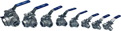 3-weg RVS kogelkraan 1/2 BSPP met T-boring, PN63 met opbouwflens ISO5211 F03/F04, vierkant 9 mm, met hendel, QT18-31123-3