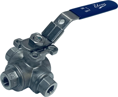 3-way stainless steel ball valve 1/4 BSPP T-bore, PN63 with topflange ISO5211 F03/F04, square 9 mm, with handle, QT18-31121