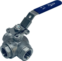 3-way stainless steel ball valve 3/4 BSPP T-bore, PN63 with topflange ISO5211 F03/F04, square 9 mm, with handle, QT18-31124