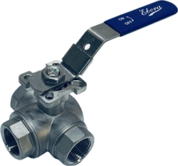 3-way stainless steel ball valve 1 BSPP T-bore, PN63 with topflange ISO5211 F04/F05, square 11 mm, with handle, QT18-31125