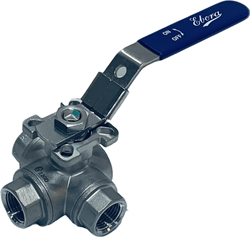 3-weg RVS kogelkraan 1/2 BSPP met L-boring, PN63 met opbouwflens ISO5211 F03/F04, vierkant 9 mm, met hendel, QL18-31123