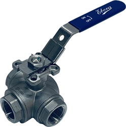 3-way stainless steel ball valve 3/4 BSPP L-bore, PN63 with topflange ISO5211 F03/F04, square 9 mm, with handle, QL18-31124