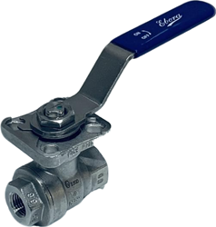 Ebora  2-teilige Edelstahl Kugelhahn 1/4 BSPP, PN63 mit Aufbauflansch ISO5211 F03/F04, Quadrat 9 mm, mit Handhebel QB18-31121