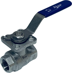 Ebora  2-teilige Edelstahl Kugelhahn 1/2 BSPP, PN63 mit Aufbauflansch ISO5211 F03/F04, Quadrat 9 mm, mit Handhebel QB18-31123