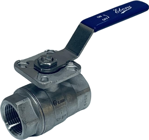 Ebora  2-teilige Edelstahl Kugelhahn 1 BSPP, PN63 mit Aufbauflansch ISO5211 F04/F05, Quadrat 9 mm, mit Handhebel QB18-31125