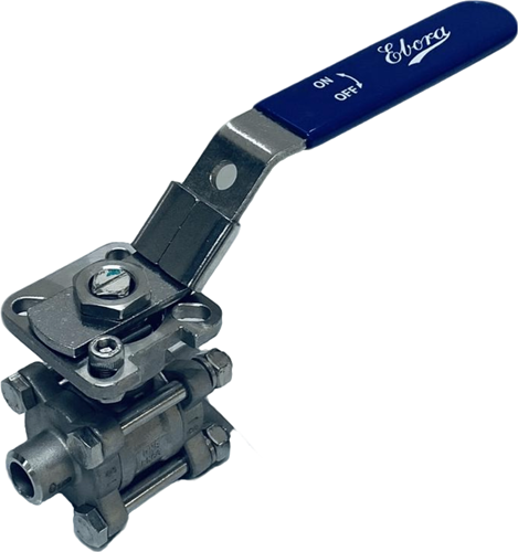 3-teiliges Edelstahl-Kugelhahn DN8 BW, PN63 mit Aufbauflansch ISO5211 F03/F04, Quadrat 9 mm, mit Hebel QC18-31160