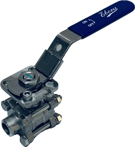 3-teiliges Edelstahl-Kugelhahn DN10 BW, PN63 mit Aufbauflansch ISO5211 F03/F04, Quadrat 9 mm, mit Hebel QC18-31161